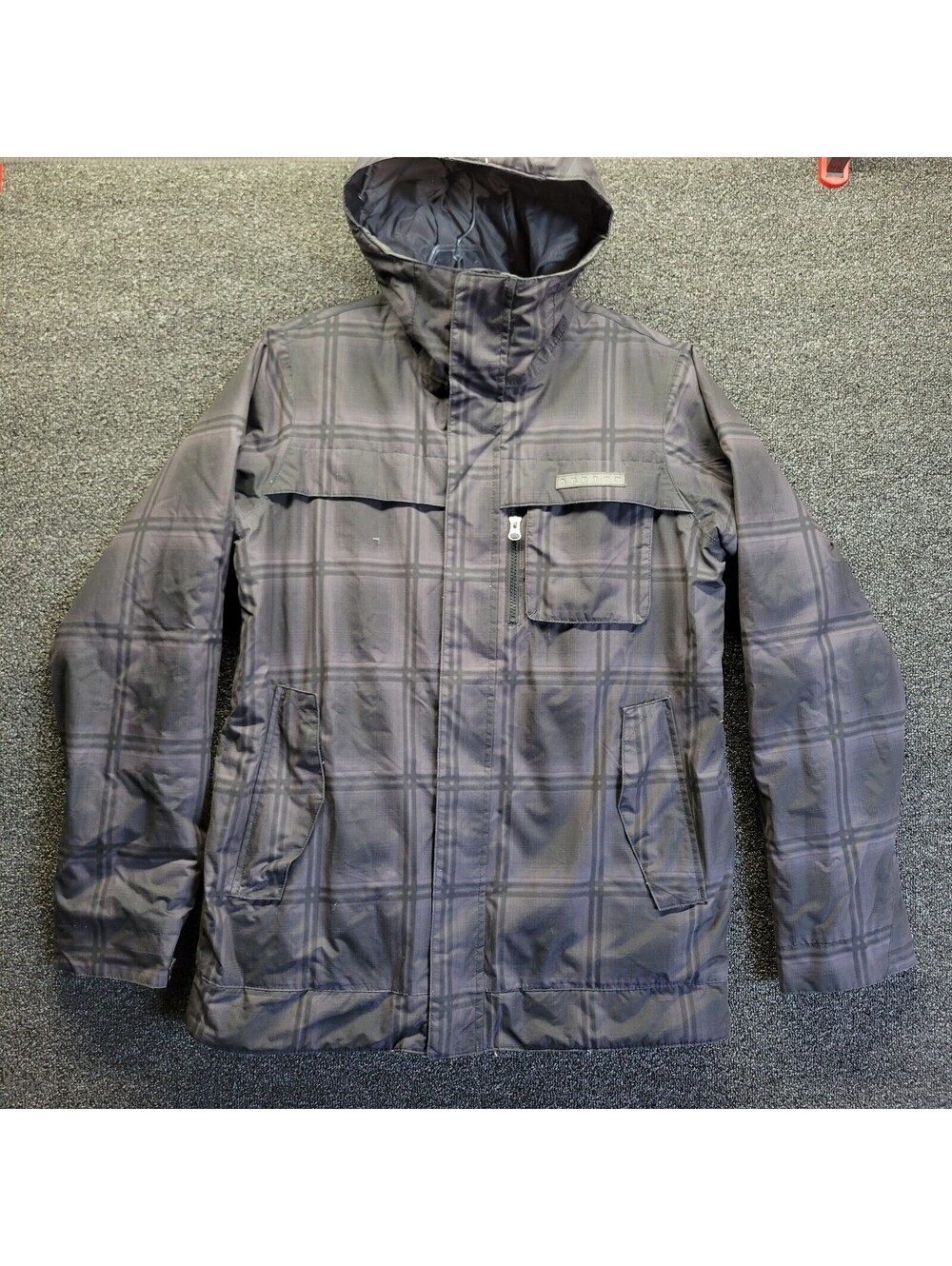 Burton Men's Sz XS Gray Dryride Plaid Long Sleeve Hooded Full-Zip Ski Jacket